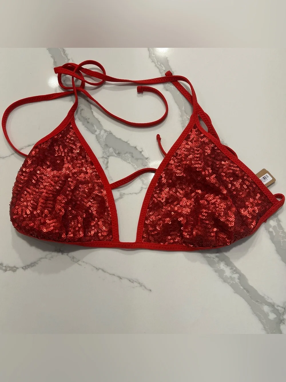 SKIMS SEQUIN TRIANGLE BIKINI TOP- Brick Size 2X
